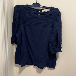 LOFT Blue Boxy Ribbed Bib Collar Blouse